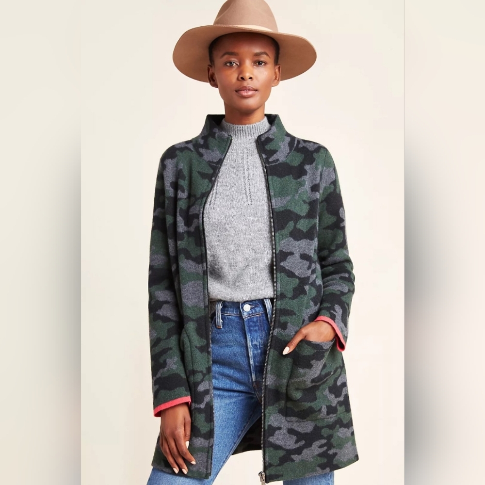 Field Flower Anthropologie Camo Zip Up Wool Jacket